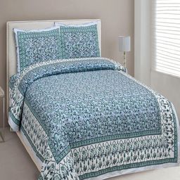 UNIQCHOICE Blue & White Printed Cotton 180 TC King Bedsheet with 2 Pillow Covers-image-83