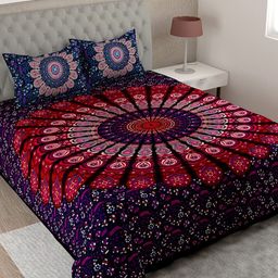UNIQCHOICE Purple & Red Ethnic Motifs Cotton 144 TC King Bedsheet with 2 Pillow Covers-image-27