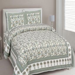 UNIQCHOICE Green & Grey Floral Cotton 180 TC King Bedsheet with 2 Pillow Covers-image-73