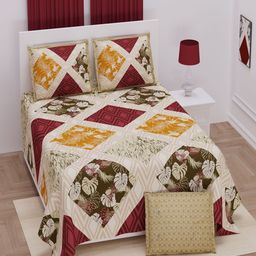 UNIQCHOICE Brown & Red Printed Cotton 250 TC King Bedsheet with 2 Pillow Covers-image-27