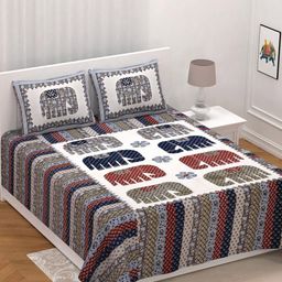 UNIQCHOICE Brown & Grey Ethnic Motifs Pure Cotton 210 TC King Bedsheet & 2 Pillow Covers-image-67