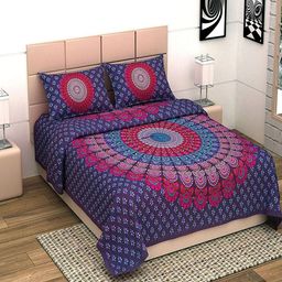 UNIQCHOICE Purple & Pink Printed Cotton 144 TC King Bedsheet with 2 Pillow Covers-image-8