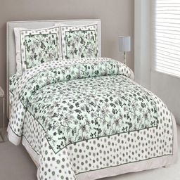 UNIQCHOICE Green & White Floral Cotton 180 TC King Bedsheet with 2 Pillow Covers-image-59