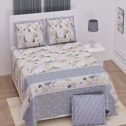 UNIQCHOICE Blue & White Floral Cotton 250 TC King Bedsheet With 2 Pillow Covers-image-1