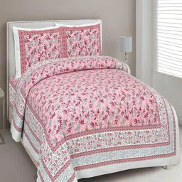 UNIQCHOICE Pink & Blue Floral Cotton 180 TC King Bedsheet with 2 Pillow Covers-image-71