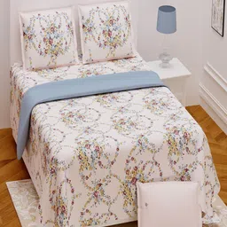 UNIQCHOICE Yellow & Blue Floral Pure Cotton 180 TC King Bedsheet with 2 Pillow Covers-image-68