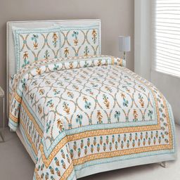 UNIQCHOICE Turquoise Blue Floral Pure Cotton 180 TC King Bedsheet With 2 Pillow Covers-image-74