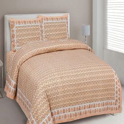 UNIQCHOICE Orange & Yellow Printed Cotton 180 TC King Bedsheet with 2 Pillow Covers-image-93
