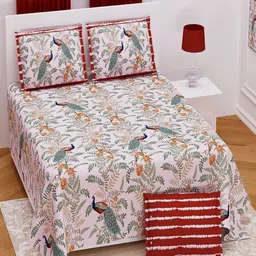UNIQCHOICE Red & Green Pure Cotton 180 TC King Bedsheet with 2 Pillow Covers-picture-4