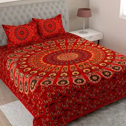 UNIQCHOICE Red & Black Printed Cotton 144 TC King Bedsheet with 2 Pillow Covers-picture-25