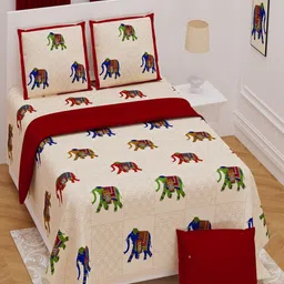 Bombay Spreads Red Ethnic Motifs Cotton 180 TC King Bedsheet With 2 Pillow Covers-image-3
