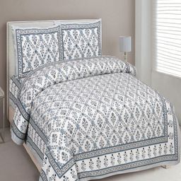 UNIQCHOICE Blue & White Floral Cotton 180 TC King Bedsheet with 2 Pillow Covers-image-84