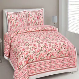 UNIQCHOICE Peach-Coloured & White Printed Cotton 180 TC King Bedsheet with 2 Pillow Covers-14