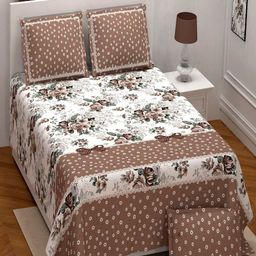 UNIQCHOICE Brown & White Floral Cotton 180 TC King Bedsheet With 2 Pillow Covers-image-49