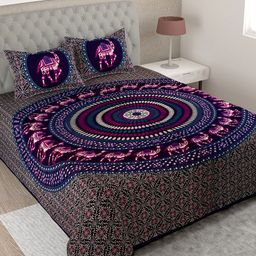 UNIQCHOICE Purple & Pink Printed Cotton 144 TC King Bedsheet with 2 Pillow Covers-image-76