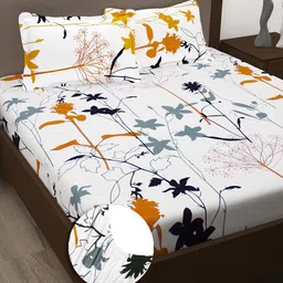 Story@home White & Black Floral 186 TC Cotton King Fitted Bedsheet with 2 Pillow Covers-image-29