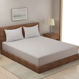 Fabindia Taupe & White Striped Cotton Single Bedsheet with 1 Pillow Cover-image-52