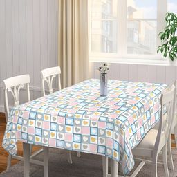 Arrabi Blue & White Geometric Printed 6-Seater Table Cover-46