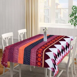 Arrabi Red & White Geometric Printed 6-Seater Table Cover-23