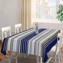 Arrabi Blue Striped 6-Seater Rectangle Cotton Table Cover-55