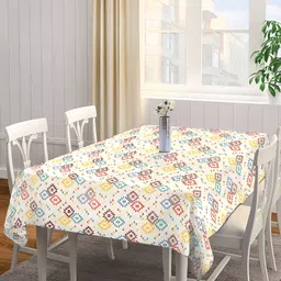 Arrabi Cream-Coloured & Red Geometric Printed 8-Seater Table Cover-18