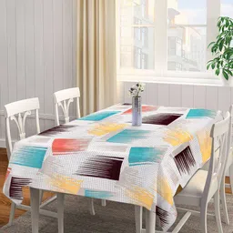 Arrabi White & Blue Printed 8-Seater Table Cover-15