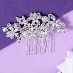 Yellow Chimes Women Silver-Toned Embellished Hair Pin-image-48