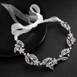 Yellow Chimes Women Silver-Toned Crystal Beaded Embellished Tiara-57