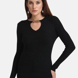 Kazo Women Black Solid Long Sleeve Pullover-image-85