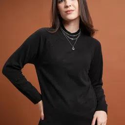 Tokyo Talkies Black Mock Collar Acrylic Pullover-image-29