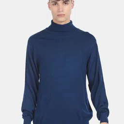 Arrow Sport Men Blue Turtle Neck Ribbed Pullover-image-51