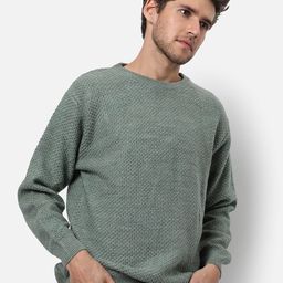 Campus Sutra Men Green Boucle Ribbed Pullover-image-6