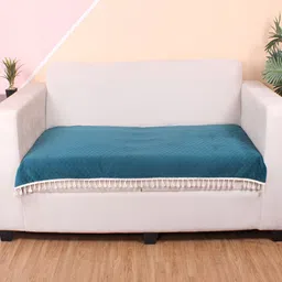 STITCHNEST Sea Green & Beige Self Design 1 Seater Sofa Cover-29