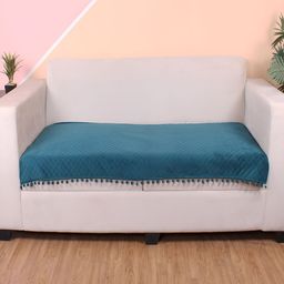 STITCHNEST Sea Green & Beige Self Design 3 Seater Sofa Cover-image-81