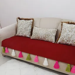 THROWPILLOW Red & Pink Anti Slip Tassels Sofa Cover-10