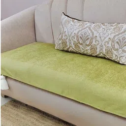THROWPILLOW Olive Green & White Solid Polyester 1 Piece Sofa Cover-17