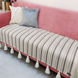 THROWPILLOW Off White & Black Printed Anti Slip Tassels Sofa Cover-image-75