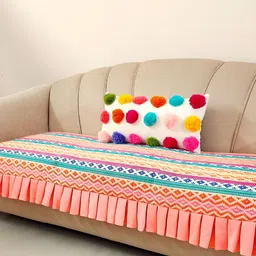 THROWPILLOW White & Pink Anti Slip Pleated Sofa Cover-image-6