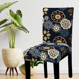 HOUSE OF QUIRK Blue & Beige Printed Chair Cover-image-17