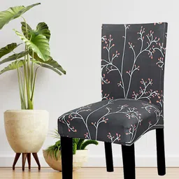 HOUSE OF QUIRK Grey & White Floral Printed Non-Slip Removable Chair Cover-image-35