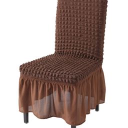 HOKIPO Coffee Brown Bubble Frill Stretchable Table Chair Cover-image-36