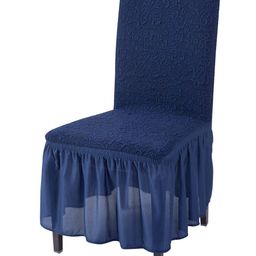 HOKIPO Navy Blue Floral Frill Stretchable Chair Cover-image-28