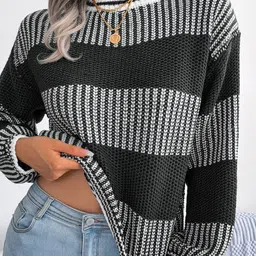 StyleCast Black Colourblocked Long Sleeves Pullover Sweater-image-50