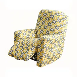HOUSE OF QUIRK Yellow & Grey Printed 1 Seater Sofa Cover With Arms-8