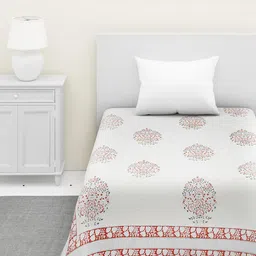 Fabindia Red & White Floral Printed Cotton Double Queen Bed Cover-picture-11
