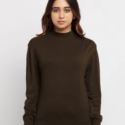 Status Quo Women Olive Green High Neck Pullover-image-50