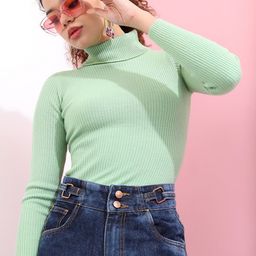 Tokyo Talkies Women Green Solid Sweater-image-55