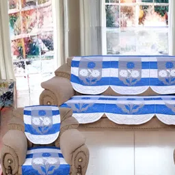 BIGGER FISH Blue & White Embroidered 5 Seater Sofa Cover-image-30