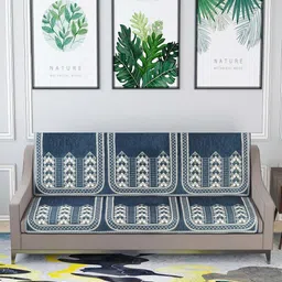 Nendle Blue & Grey Woven-Designed Pure Velvet 3-Seater Sofa Cover-5