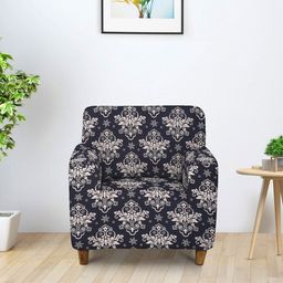Cortina Black Ethnic Printed Single-Seater Sofa Cover-14